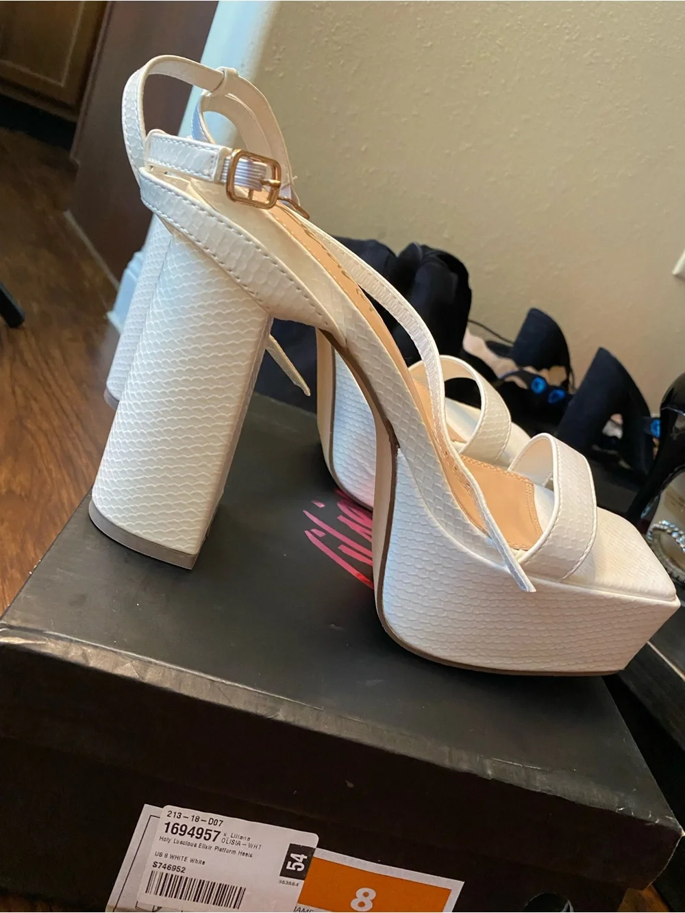 Elevated White Platform Block Heels with Slingback Strap